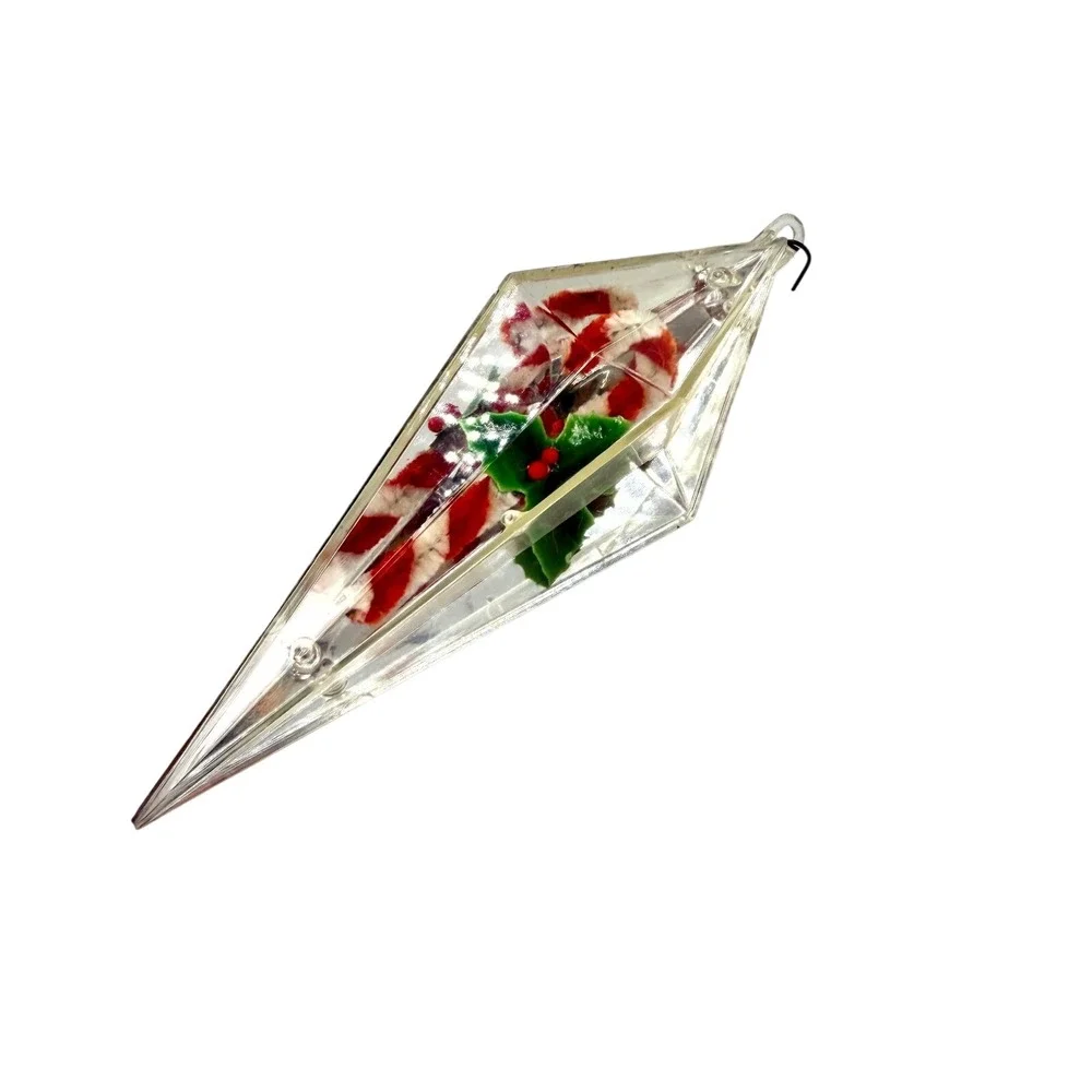 Jewelbrite Mid Century MCM Purple Plastic Diorama Candy Cane‎ Christmas Ornament